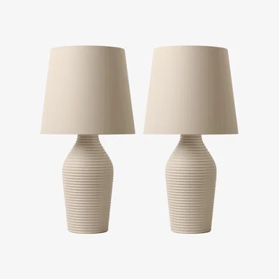 Dunelm Luna Set of 2 Stoneware Hummus Table Lamp Natural