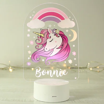 Dunelm Personalised Pink Unicorn Colour Changing Night LED Light White