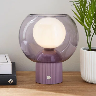 Dunelm Harlo Ribbed Rechargebale Touch Dimmable Table Lamp Lilac