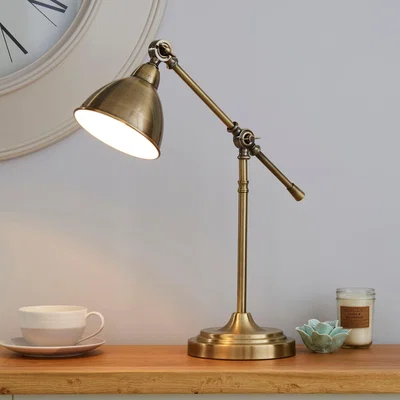 Dunelm Lever Arm Antique Brass Desk Lamp Bronze