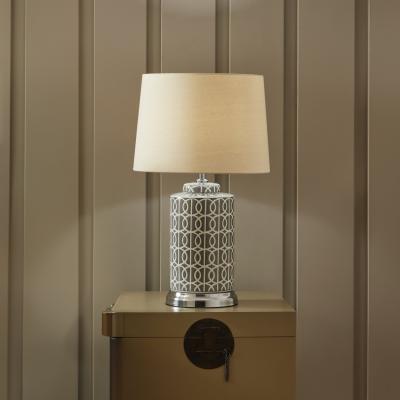 Dunelm Aris Grey and White Geo Pattern Table Lamp Grey