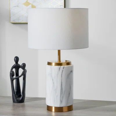 Dunelm Carrara Ceramic Brass Table Lamp White
