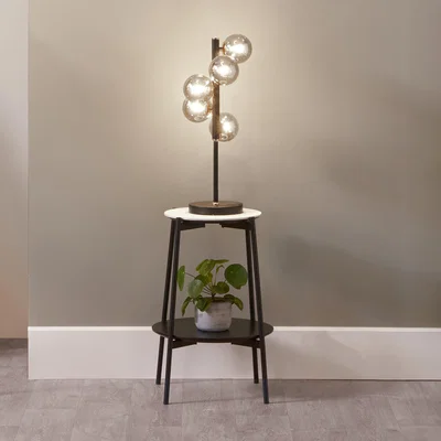 Dunelm Blair Smoke Glass Ball and Black Metal Table Lamp Black