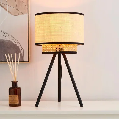 Dunelm Malika Cane 2 Tier Tripod Table Lamp Black