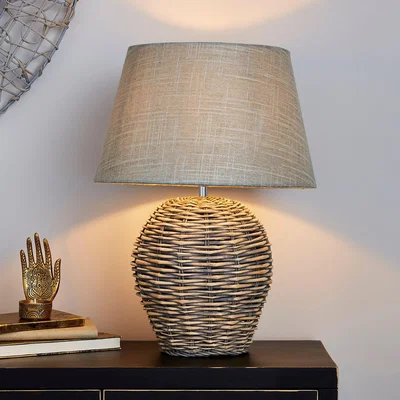 Dunelm Lari Split Weave Wicker Table Lamp Grey