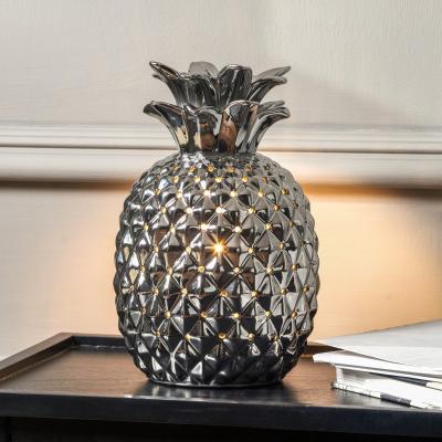Dunelm Pina Metallic Silver Ceramic Pineapple Table Lamp Silver