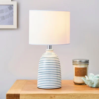 Dunelm Tenby Ceramic White and Blue Table Lamp White