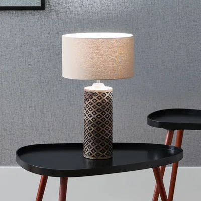 Dunelm Orissa Wooden Diamond Table Lamp Brown