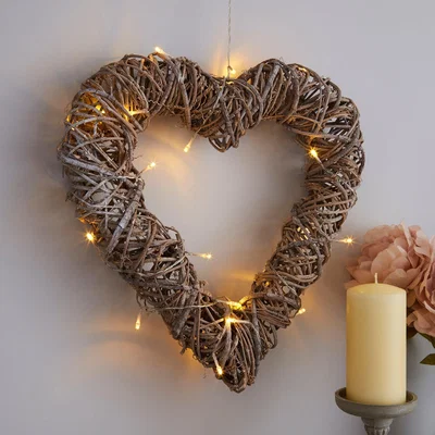 Dunelm Natural Wicker Hanging Heart Light Natural