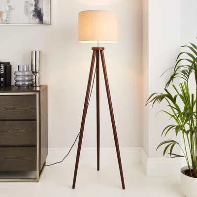 Dunelm Jandia Wooden Tripod Floor Lamp Walnut (Brown)