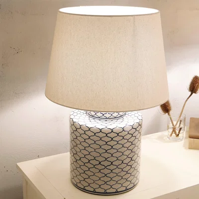 Dunelm Demetri Grey and Blue Detail Ceramic Table Lamp Blue