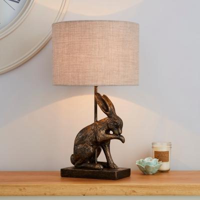Dunelm Hare Licking Paw Antique Brass Table Lamp Antique Brass