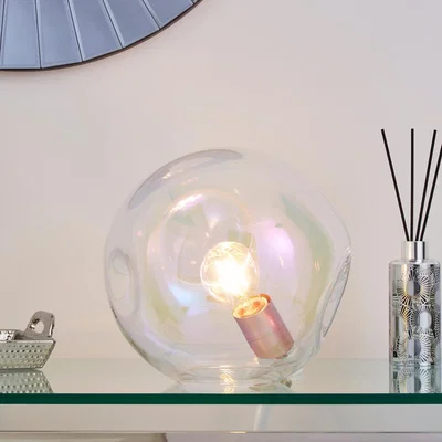 Dunelm Alexis DimpIed Glass Table Lamp Iridescent Clear