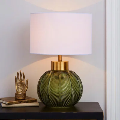 Dunelm Colleen Glass Table Lamp Green and Brown