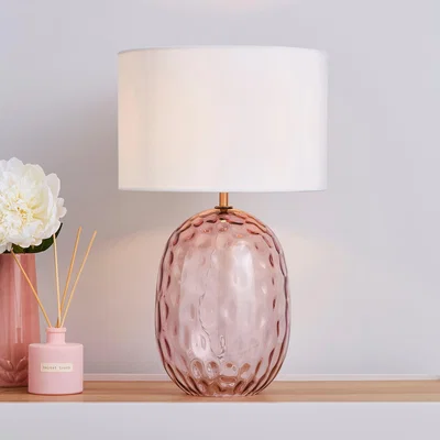 Dunelm Elodie Dimpled Glass Blush Table Lamp Blush