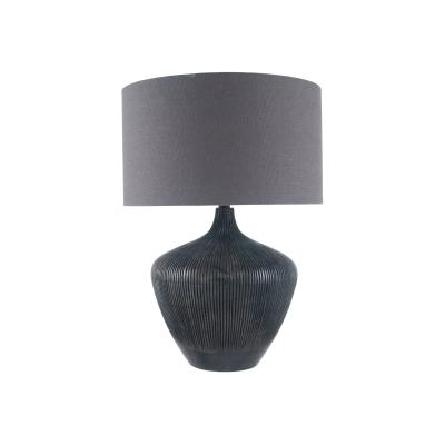 Dunelm Manaia Textured Wood Table Lamp with Henry Handloom Cylinder Shade Black