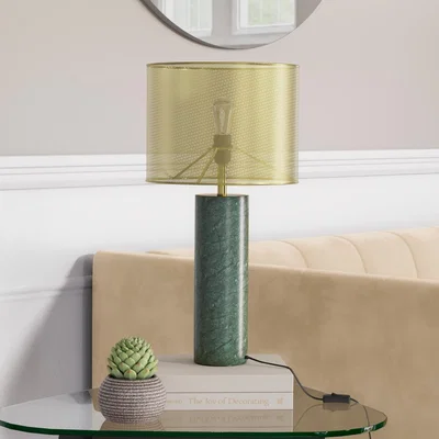 Furniture123 Brass and Green Marble Table Lamp - Lincoln