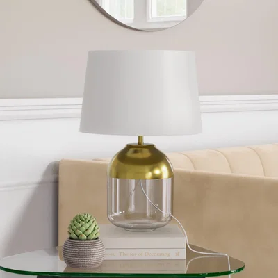Furniture123 Glass Table Lamp with Copper Finish & White Shade - Heslington