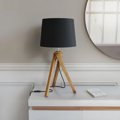 Furniture123 Black Shade Wooden Tripod Table Lamp - Whenby