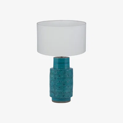 Furniture123 Blue Geometric Table Lamp with White Light Shade