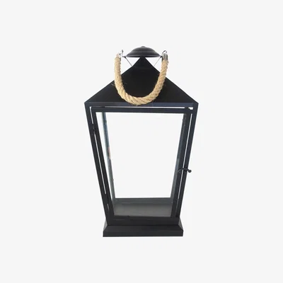 Furniture123 Black Outdoor Metal Lantern with Rope Handle - Fallen Fruits