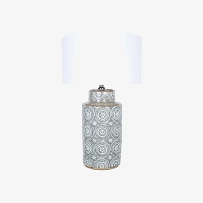 Furniture123 Grey & White Patterened Table Lamp with Ivory Light Shade