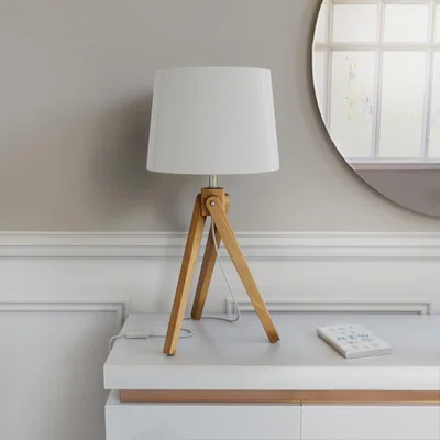 Furniture123 White Shade Wooden Tripod Table Lamp - Whenby