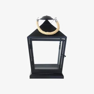 Furniture123 Small Black Outdoor Metal Lantern with Rope Handle - Fallen Fruits