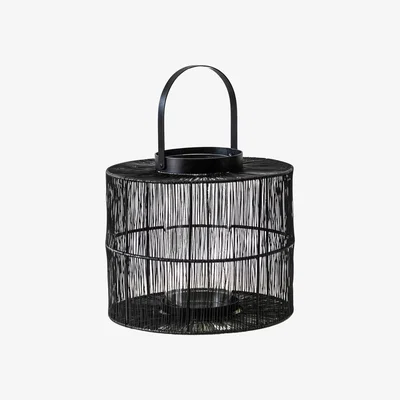 Furniture123 Ivyline Small Black Outdoor Wire Lantern with Glass Insert Portofino