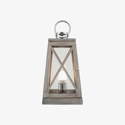 Furniture123 Grey Wood and Chrome Lantern Table Lamp