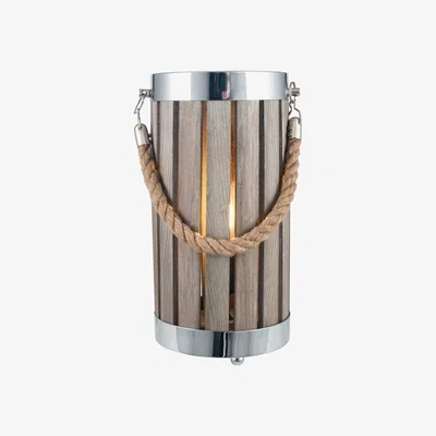 Furniture123 Grey Washed Wood Lantern Table Lamp with Rope Handle
