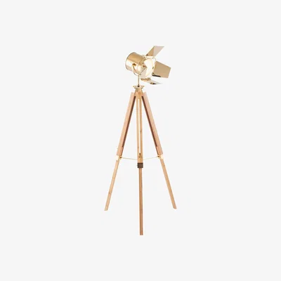 Furniture123 Wooden Tripod Floor Lamp with Gold Detailing - Hereford