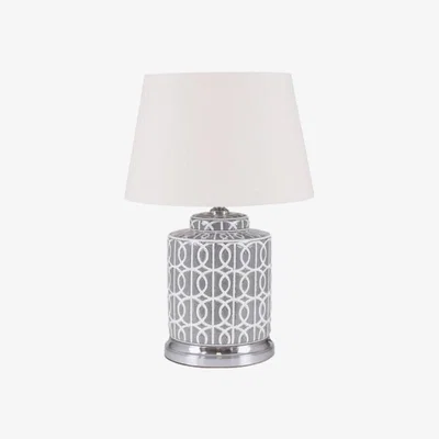 Furniture123 Grey & White Geometric Table Lamp with White Shade- Pacific