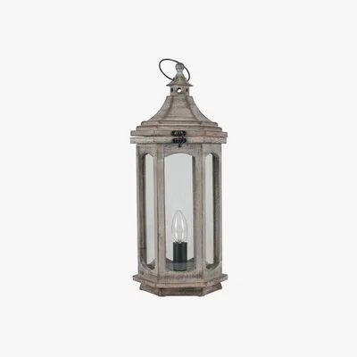Furniture123 Grey Wood Lantern Table Lamp with Glass Windows