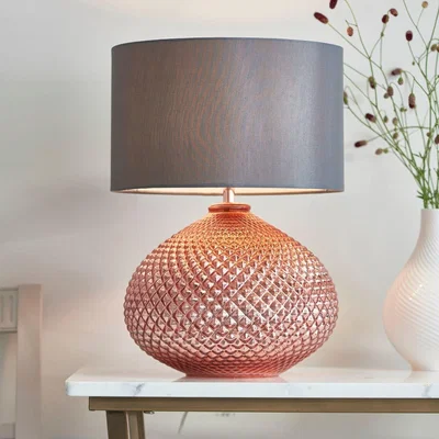 Furniture123 Grey & Rose Golg Glass Table Lamp - Livia