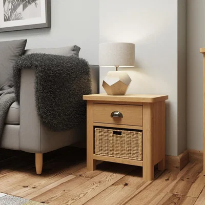 Furniture123 Rustic Oak Lamp Table with Basket