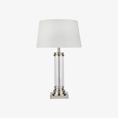 Furniture123 Silver Table Lamp with Glass Base & Cream Shade - Pedestal