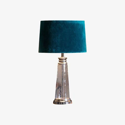 Furniture123 Table Lamp with Blue Velvet Shade & Frosted Glass Base - Caesaro