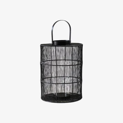 Furniture123 Ivyline Large Black Outdoor Wire Lantern with Glass Insert Portofino