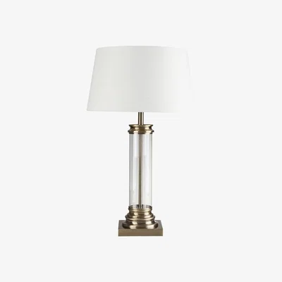 Furniture123 Antique Brass & Glass Column Table Lamp - Searchlight
