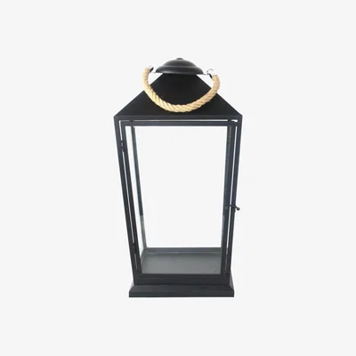 Furniture123 Large Black Outdoor Metal Lantern with Rope Handle - Fallen Fruits