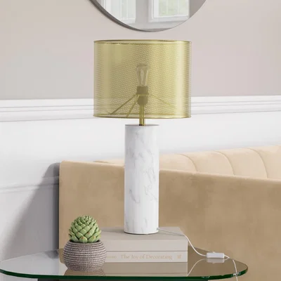 Furniture123 Brass and White Marble Table Lamp - Lincoln