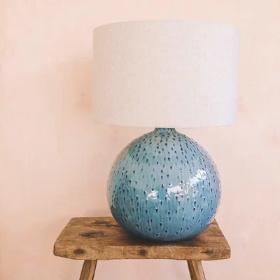 Graham & Green Blue Dot Ceramic Lamp with Shade