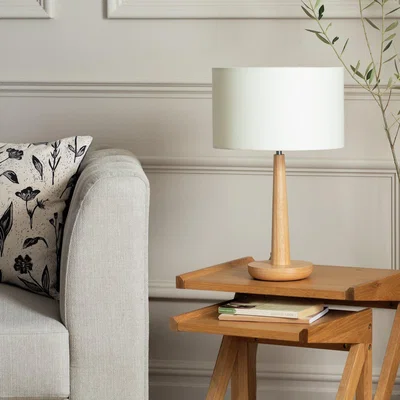 Habitat Habitat Wooden 47cm Tapered Table Lamp - Natural & Off white