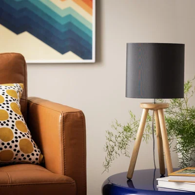 Habitat Habitat 46cm Wooden Tripod Table Lamp - Wood & Grey