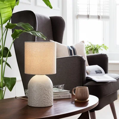 Habitat Habitat Embossed Floral Ceramic Table Lamp - off white