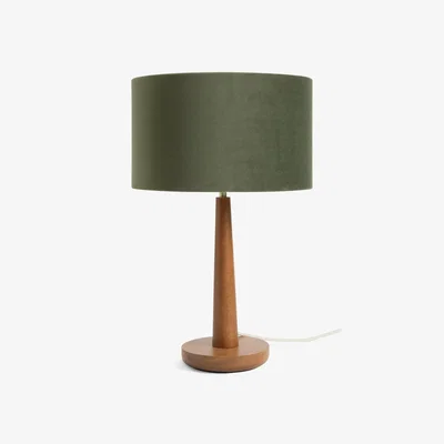 Habitat Habitat Tapered 47cm Wood & Velvet Table Lamp - Walnut&Green