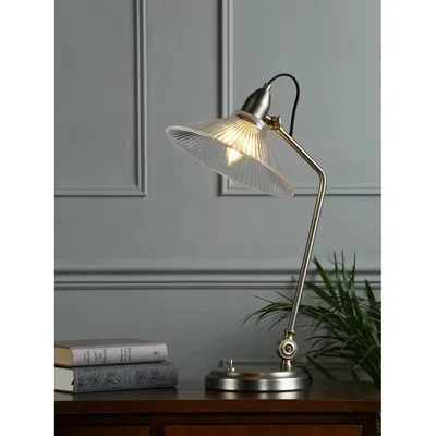 John Lewis Laura Ashley Hanbury Glass Head Desk Lamp, Brushed Pewter