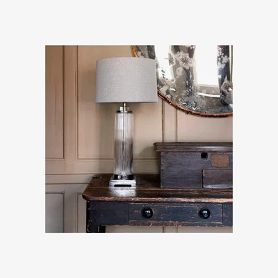 John Lewis One.World Clifton Art Deco Glass Base Linen Shade Table Lamp, Clear