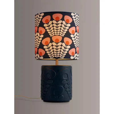 John Lewis Orla Kiely Pink Stem Ceramic Table Lamp, Navy/Pink